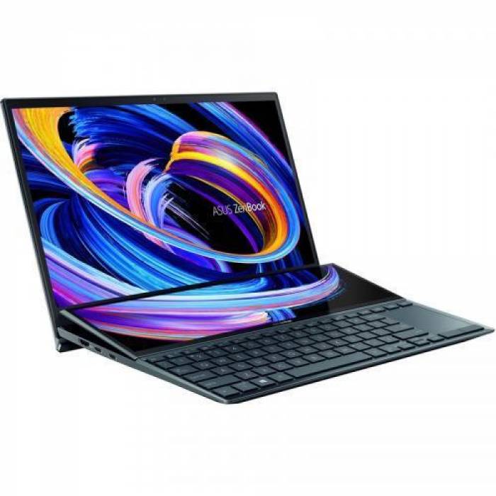 Laptop ASUS ZenBook Duo 14 UX482EAR-HY357X, Intel Core i7-1195G7, 14inch Touch, RAM 16GB, SSD 1TB, Intel Iris Xe Graphics, Windows 11 Pro, Celestial Blue