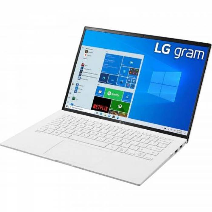 Laptop LG Gram 14Z90P, Intel Core i5-1135G7, 14inch, RAM 8GB, SSD 256GB, Intel Iris Xe Graphics, Windows 10, White