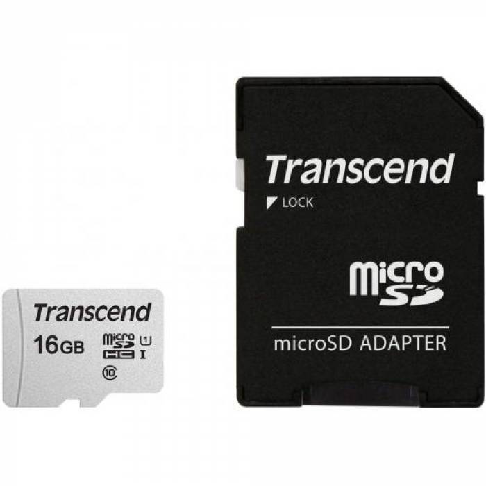 Memory Card microSDHC Transcend 300S 16GB, Class 10, UHS-I U1 + Adaptor SD