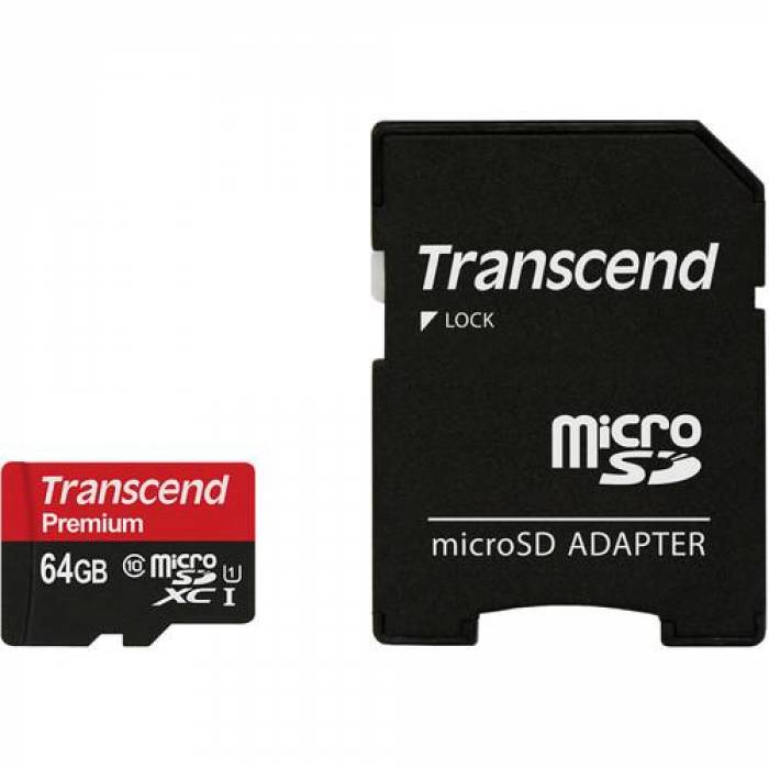 Memory Card microSDXC Transcend Premium 400x 64GB, Class 10, UHS-I U1 + Adaptor SD