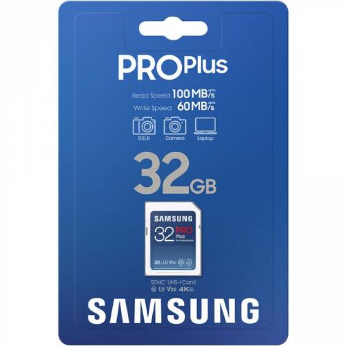 Memory Card SDHC Samsung PRO Plus 32GB, Class 10, UHS-I U3, V30