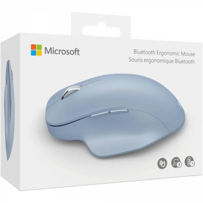 Mouse Optic Microsoft Ergonomic 222-00056, Bluetooth, Pastel Blue