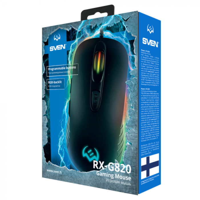 Mouse Optic SVEN RX-G820 RGB, USB, Black