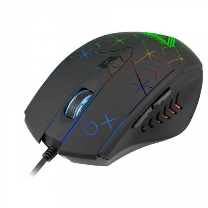 Mouse Optic Tracer GameZone XO, RGB LED, USB, Black