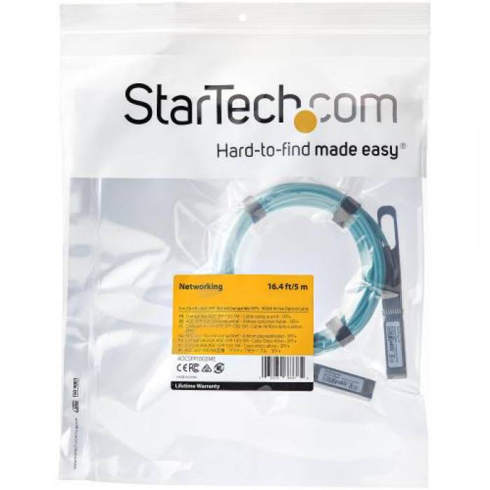 Patch cord Startech AOCSFP10G5ME, SFP+ - SFP+, 5m, Blue