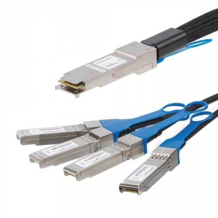 Patch Cord Startech QSFP4SFPPC1M, QSFP+ - 4x SFP+, 1m, Black