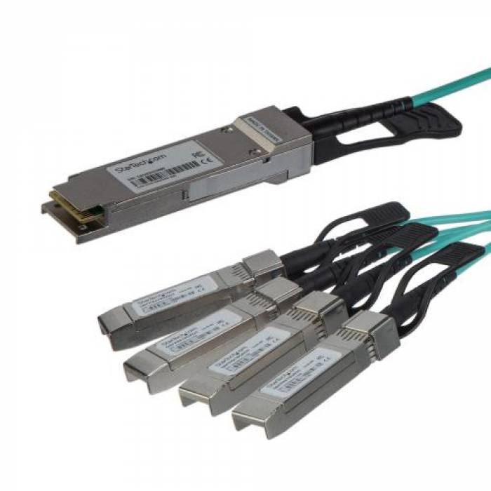 Patch Cord Startech QSFP4X10AO15, QSFP+ - 4x SFP+, 15m, Aqua