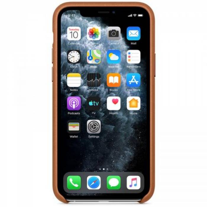 Protectie pentru spate Apple Leather Case pentru iPhone 11 Pro Max, Brown