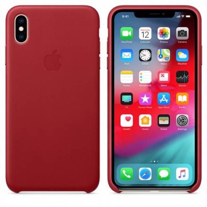 Protectie pentru spate Apple Leather pentru iPhone XS Max, Red