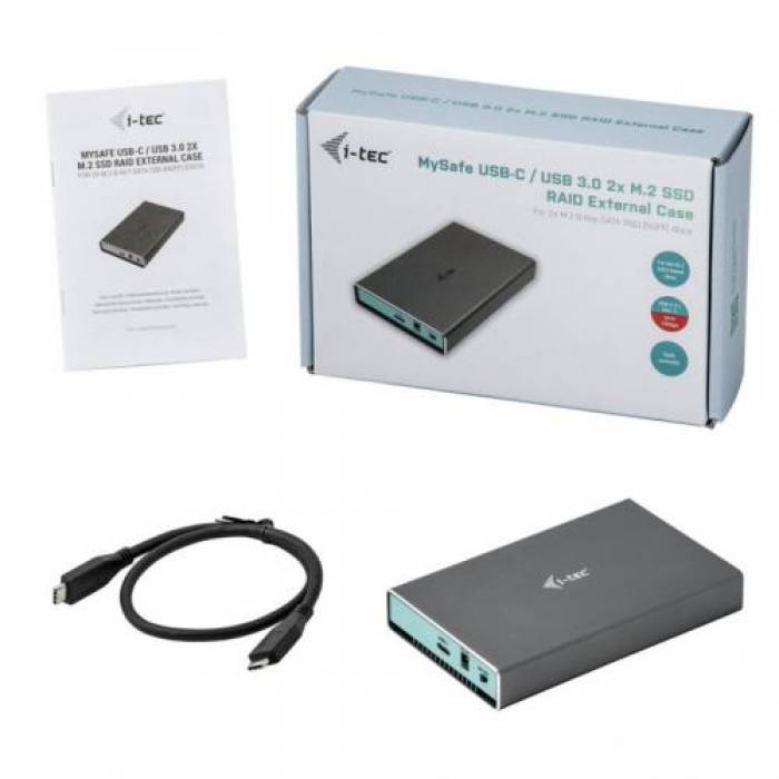 Rack SSD Disk i-tec MySafe, USB 3.0/USB-C 3.1 Gen. 2, 2x SATA, M.2, Grey