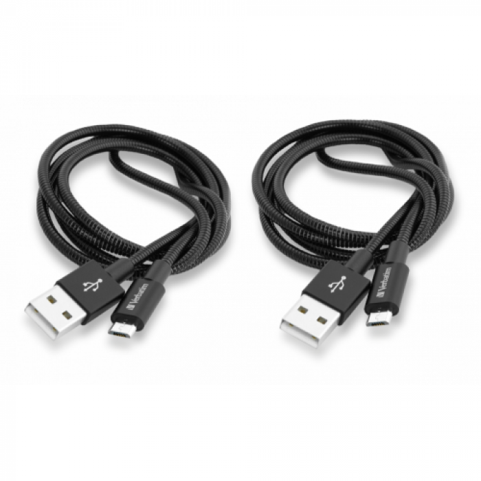 Set Cablu de date Verbatim 48874, USB - microUSB, 1m, Black, 2buc