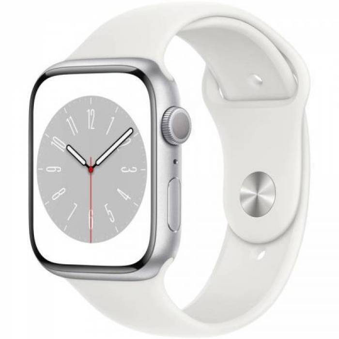 Smartwatch Apple Watch Series 8 Aluminium, 1.9inch, 4G, curea silicon, Silver-White