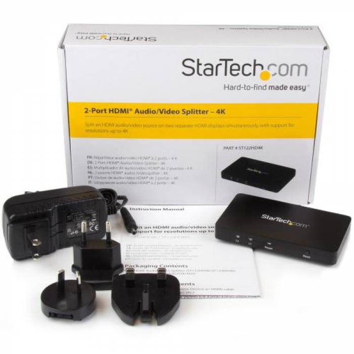 Splitter Video Startech ST122HD4K, Black