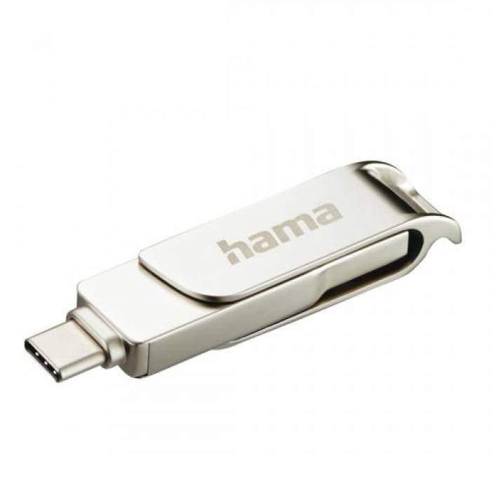 Stick memorie Hama C-Rotate Pro, 64GB, USB 3.0 Tip A/USB 3.1 Tip C, Silver