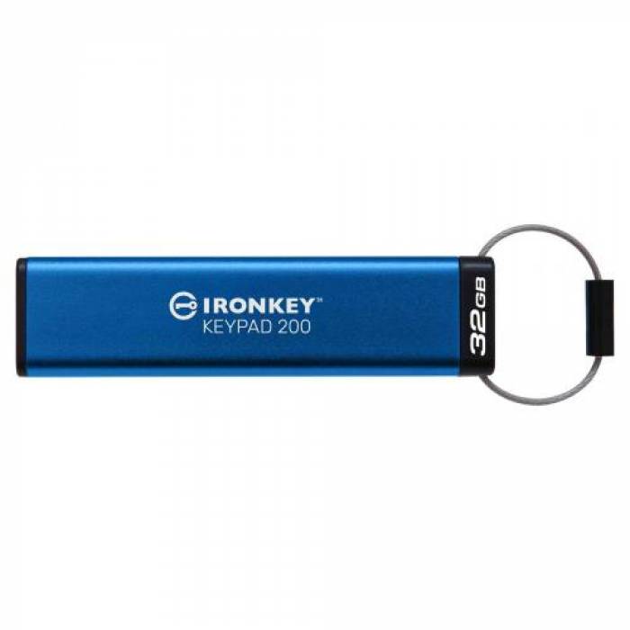 Stick Memorie Kingston IronKey Keypad 200 64GB, USB 3.0, Blue