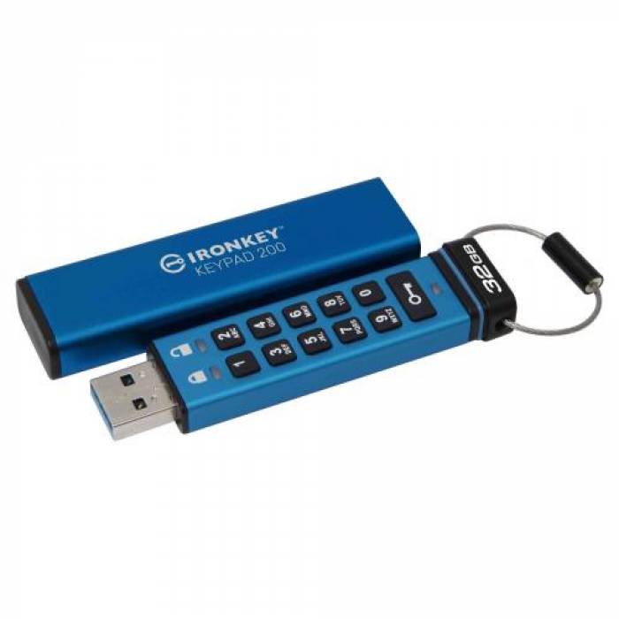 Stick Memorie Kingston IronKey Keypad 200 64GB, USB 3.0, Blue