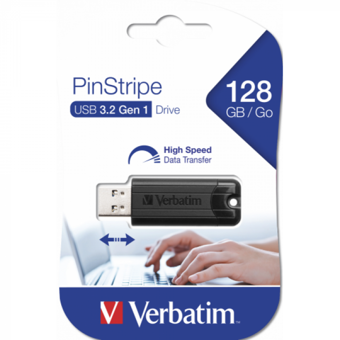 Stick Memorie Verbatim PinStripe 49319, 128GB, USB 3.2 gen 1, Black