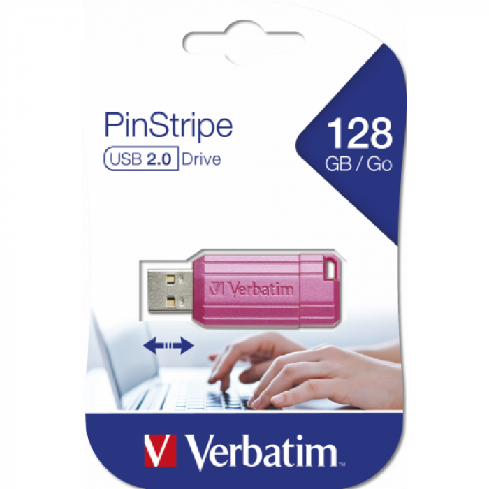 Stick Memorie Verbatim PinStripe 49460, 128GB, USB 2.0, Hot Pink