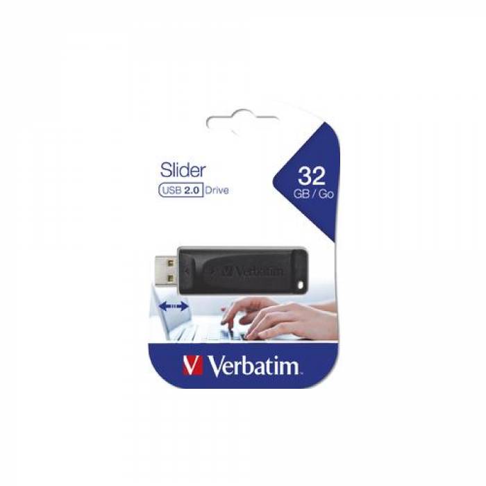 Stick memorie Verbatim Store 'n' Go Slider 32GB, USB 2.0, Black