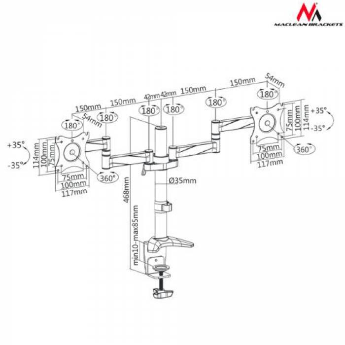 Suport monitor Maclean MC-714, 13-27inch, Black