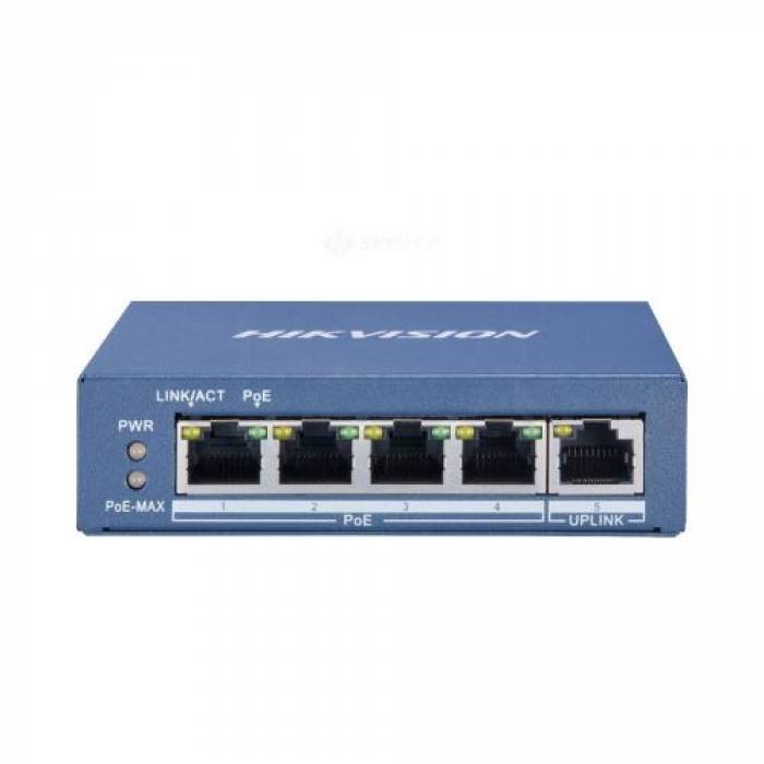 Switch Hikvision DS-3E0505P-E/M, 4 porturi, PoE