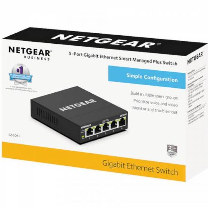 Switch Netgear 5PT GS305E-100PES, 5 porturi