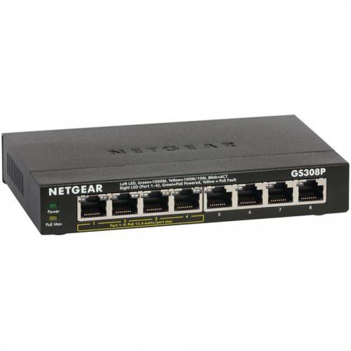 Switch Netgear GS308P, 8 Porturi, PoE