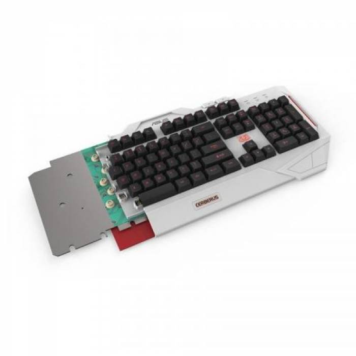 Tastatura Asus Cerberus Arctic, Red/Blue LED, USB, White