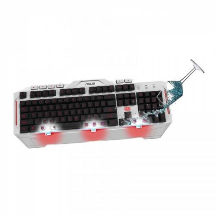 Tastatura Asus Cerberus Arctic, Red/Blue LED, USB, White