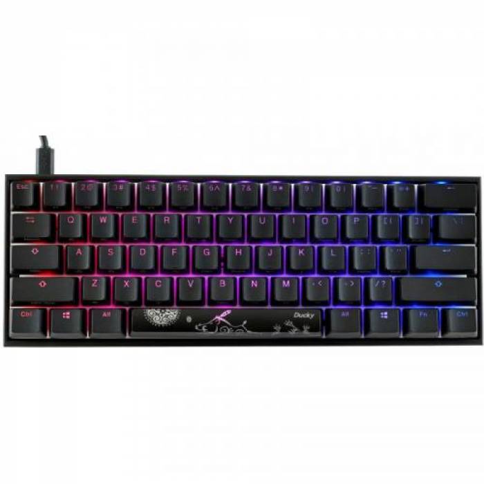 Tastatura Ducky Mecha Mini Cherry MX Silent Red Mecanica, RGB LED, USB, Black