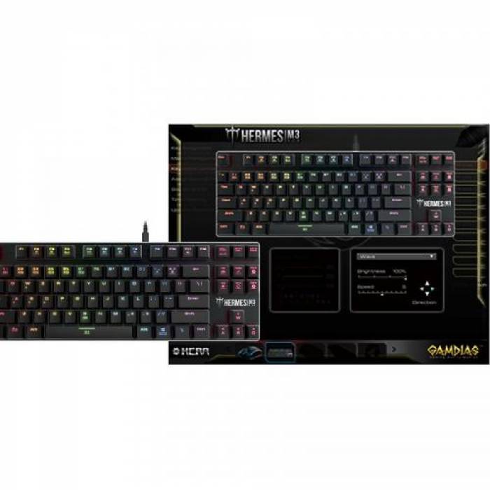 Tastatura Gamdias Hermes M3 GAMDIAS Brown Mecanica, RGB LED, USB, Black