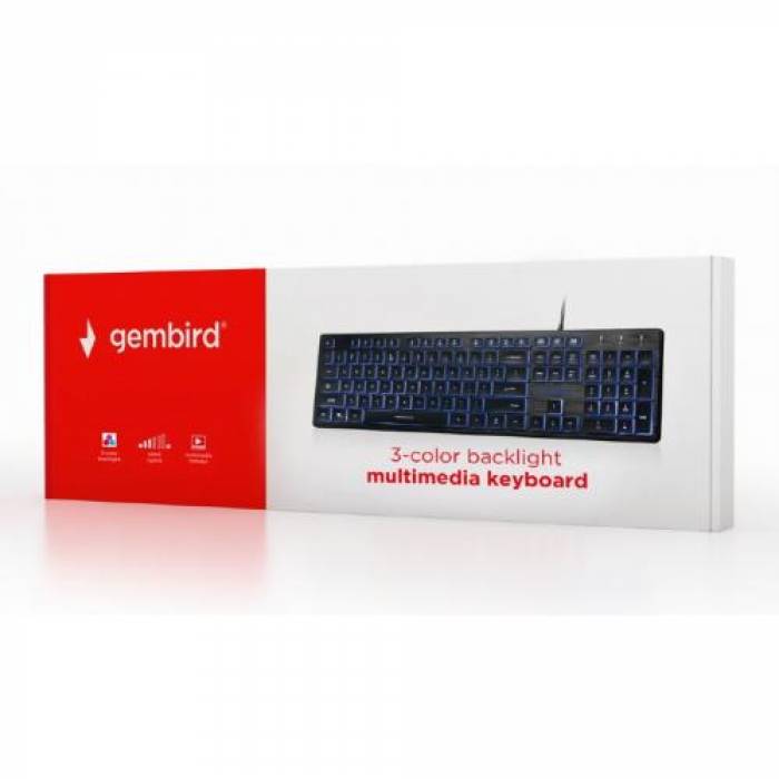 Tastatura Gembird KB-UML3-01, 3-color LED, USB, Black