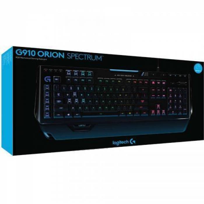 Tastatura Logitech G910 Orion Spectrum, RGB LED, USB, Layout UK, Black