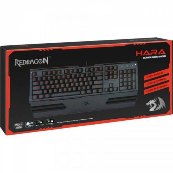 Tastatura Redragon Hara, RGB LED, USB, Black