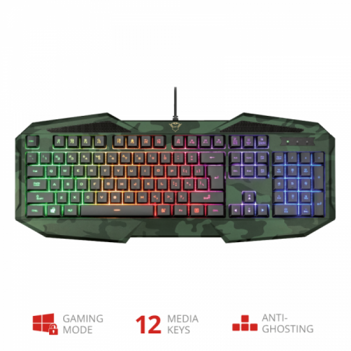 Tastatura Trust GXT 830 RW-C Avonn Camo, RGB LED, USB, Black-Green