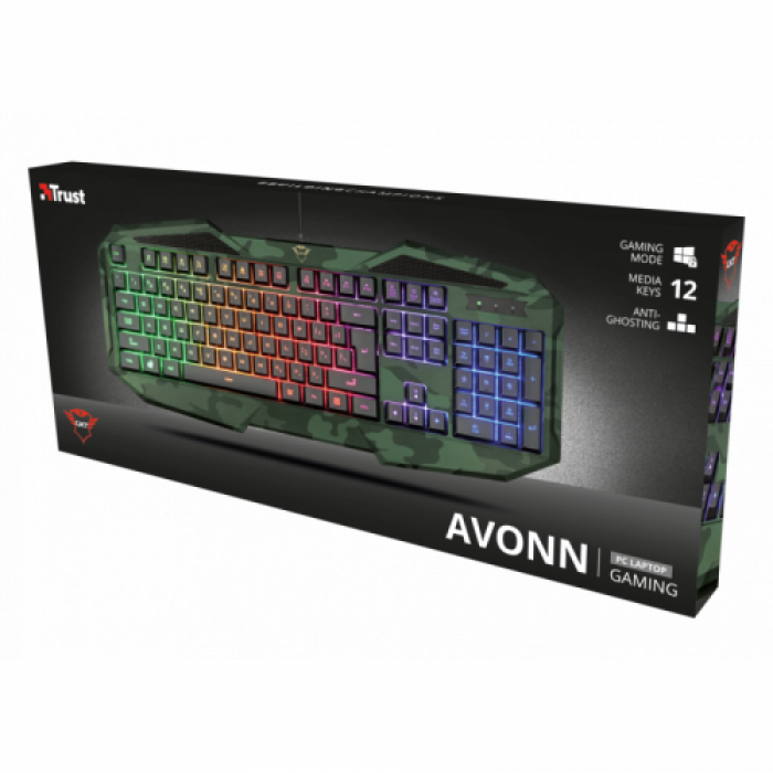 Tastatura Trust GXT 830 RW-C Avonn Camo, RGB LED, USB, Black-Green