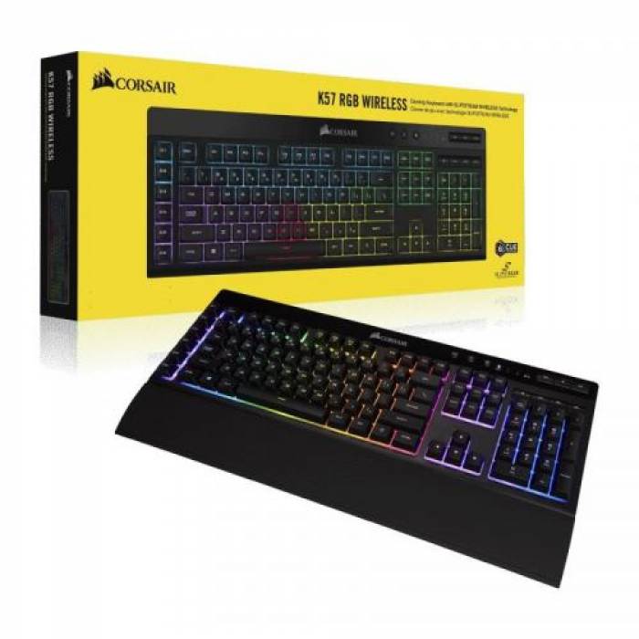 Tastatura Wireless Corsair K57, RGB LED, USB, Black