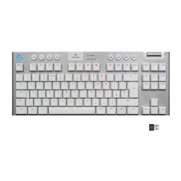Tastatura Wireless Logitech G915 TKL Tenkeyless Lightspeed, RGB LED, Bluetooth/USB, Layout UK, White