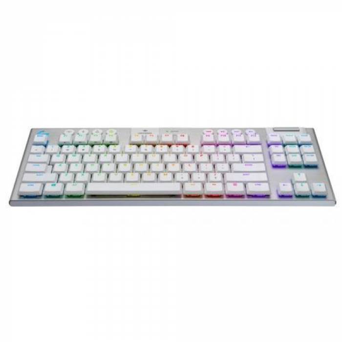 Tastatura Wireless Logitech G915 TKL Tenkeyless Lightspeed, RGB LED, Bluetooth/USB, Layout UK, White