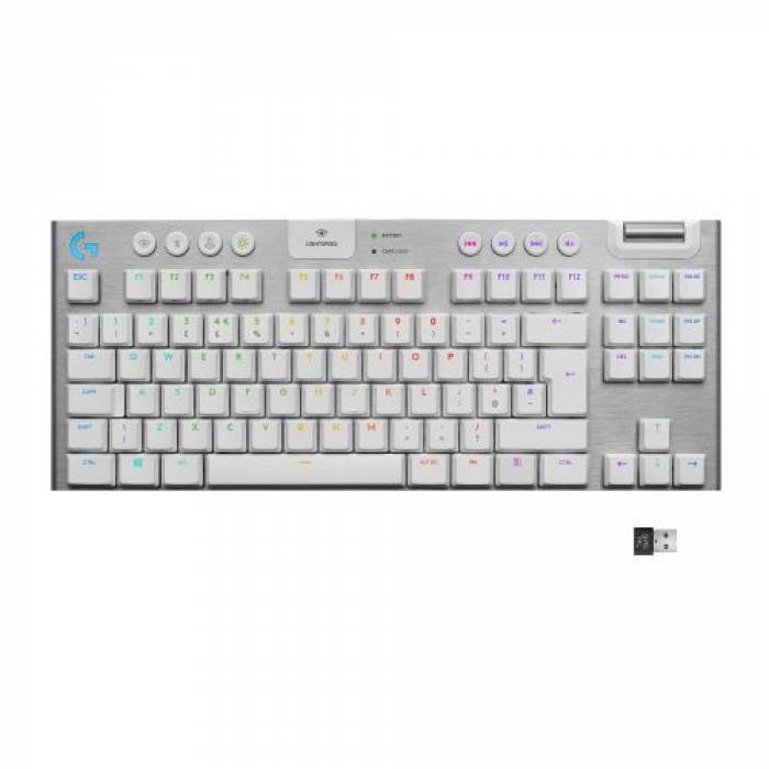 Tastatura Wireless Logitech G915 TKL Tenkeyless Lightspeed, RGB LED, Bluetooth/USB, Layout US, White