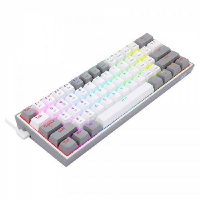 Tastatura Wireless Redragon Fizz Pro, RGB LED, USB Wireless/Bluetooth, White-Grey